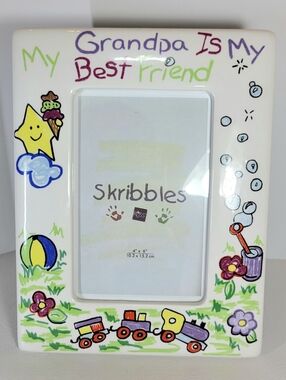 Russ FRAME My Grandpa Is My Best Friend Skribbles Ceramic 4”x6” Photo Picture